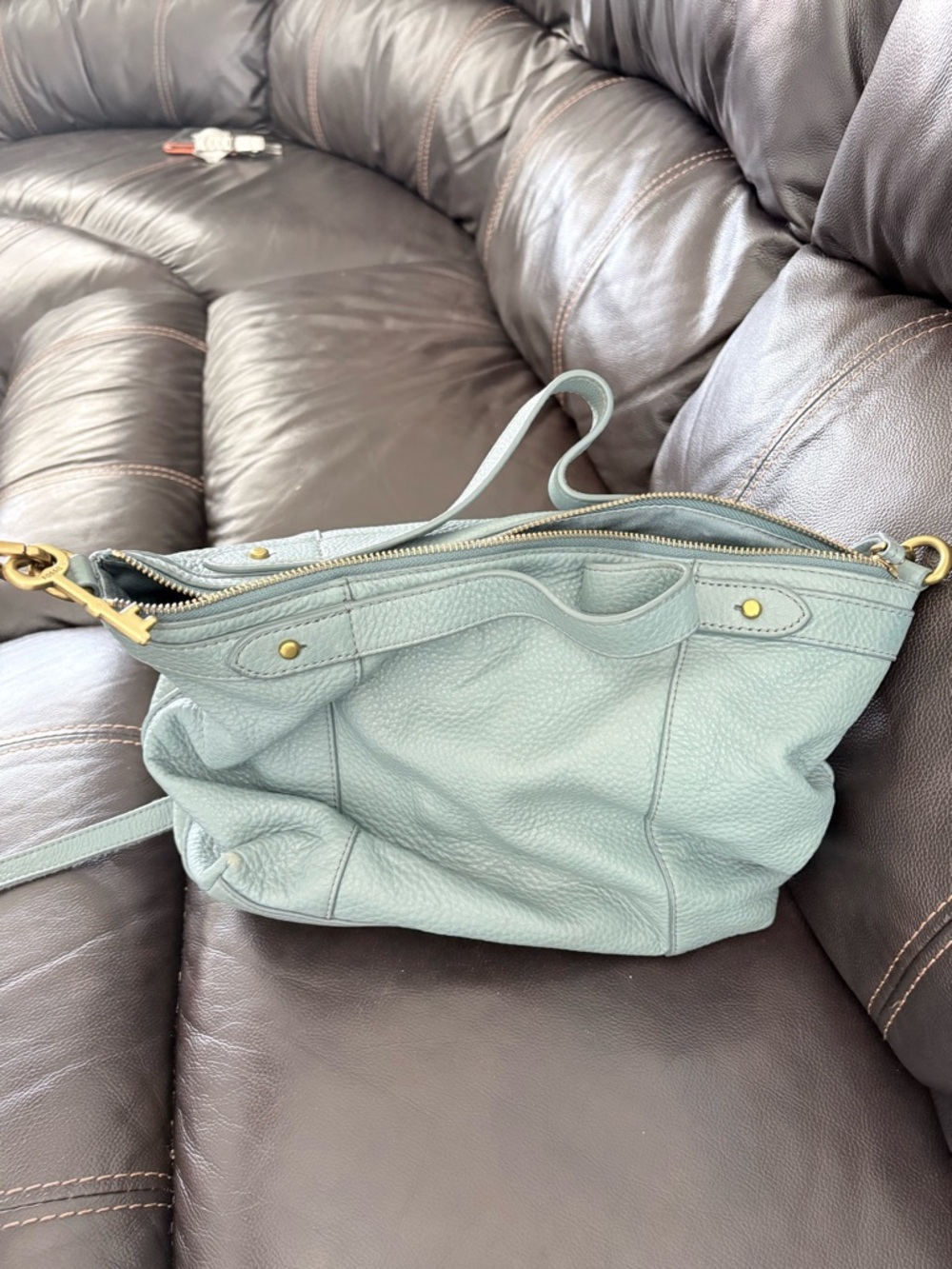 Fossil Pebbled Leather Shoulder Bag in Sage Green